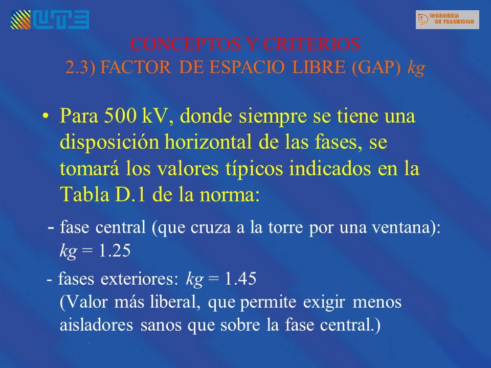 CONCEPTOS Y CRITERIOS 2.3) FACTOR DE ESPACIO LIBRE (GAP) kg