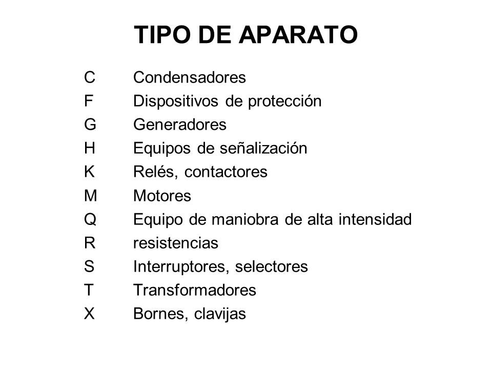 TIPO DE APARATO C Condensadores F Dispositivos de protección