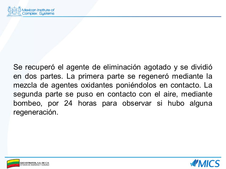 Se recuperó el agente de eliminación agotado y se dividió en dos partes.