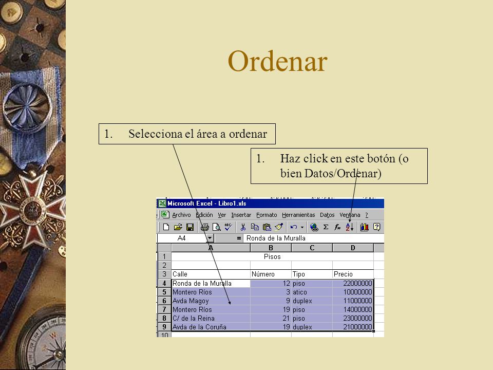 Ordenar Selecciona el área a ordenar