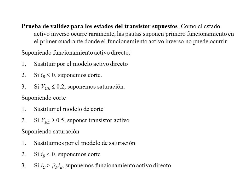 Prueba de validez para los estados del transistor supuestos