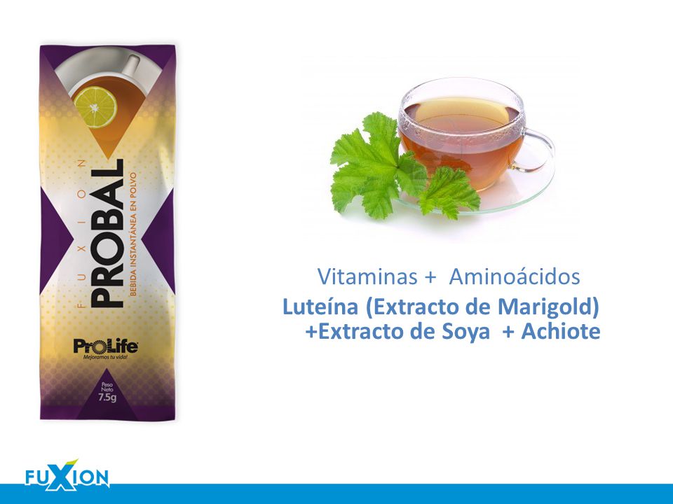 Vitaminas + Aminoácidos Luteína (Extracto de Marigold) +Extracto de Soya + Achiote
