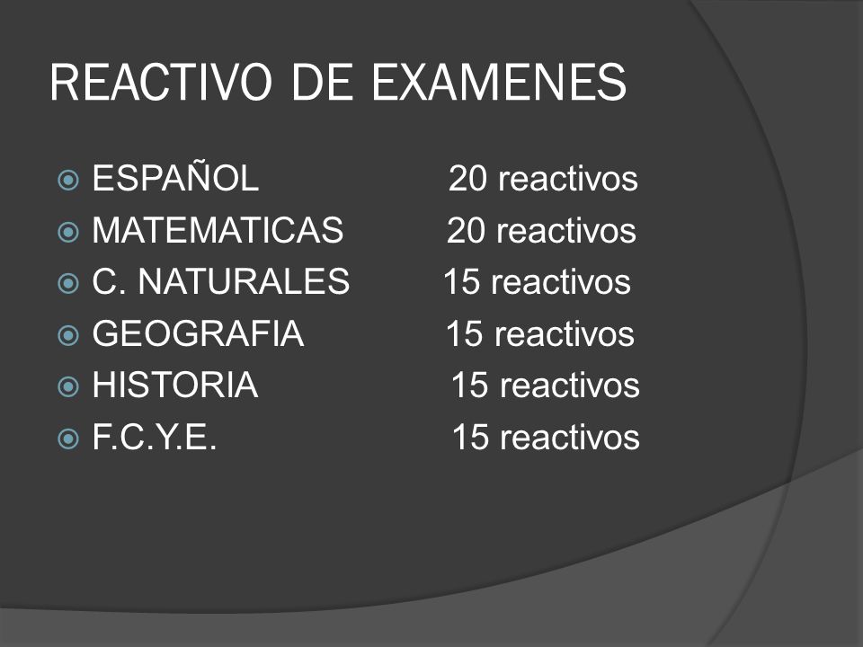 REACTIVO DE EXAMENES ESPAÑOL 20 reactivos MATEMATICAS 20 reactivos