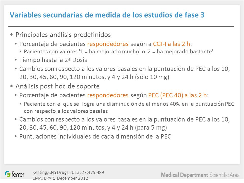 Variables secundarias de medida de los estudios de fase 3