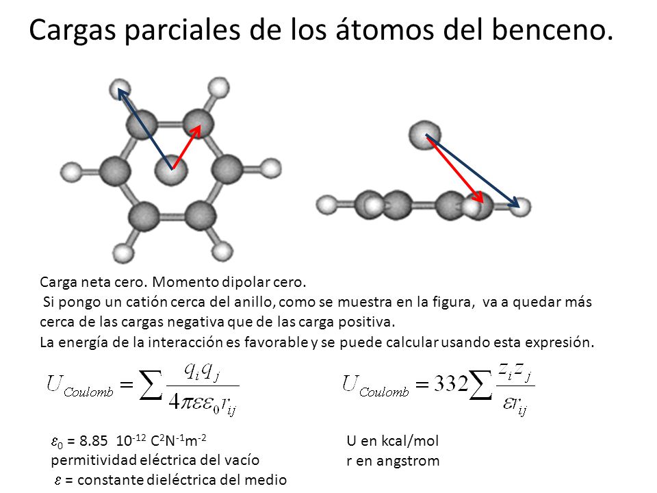 Cargas parciales de los átomos del benceno.