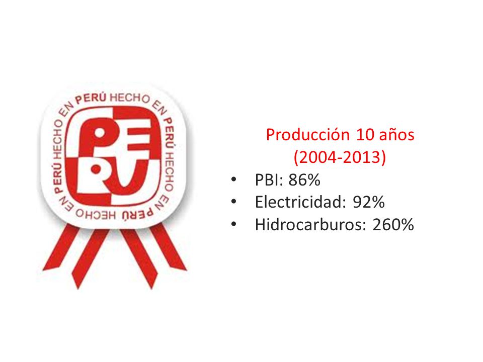 Producción 10 años ( ) PBI: 86% Electricidad: 92% Hidrocarburos: 260%