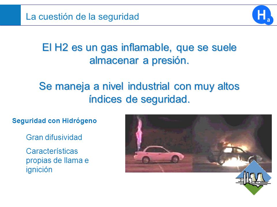 El H2 es un gas inflamable, que se suele almacenar a presión.