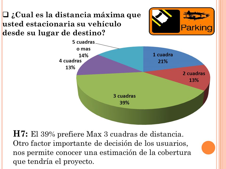 ¿Cual es la distancia máxima que usted estacionaria su vehículo desde su lugar de destino