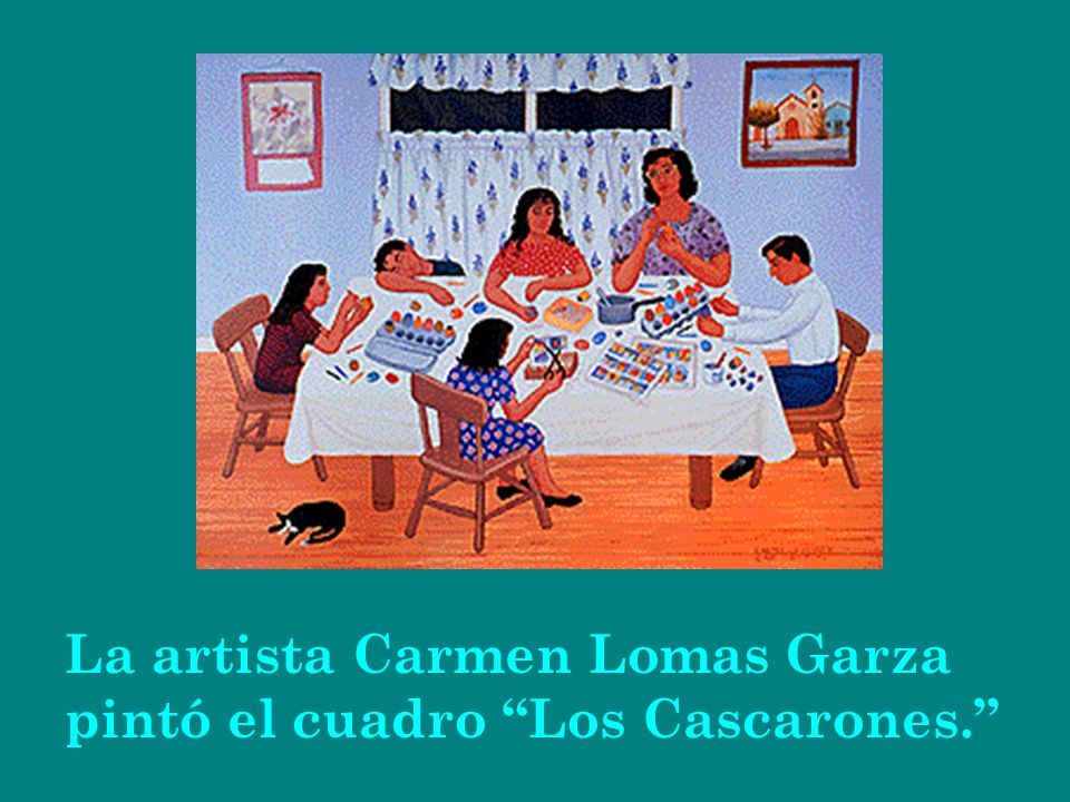 La artista Carmen Lomas Garza pintó el cuadro Los Cascarones.