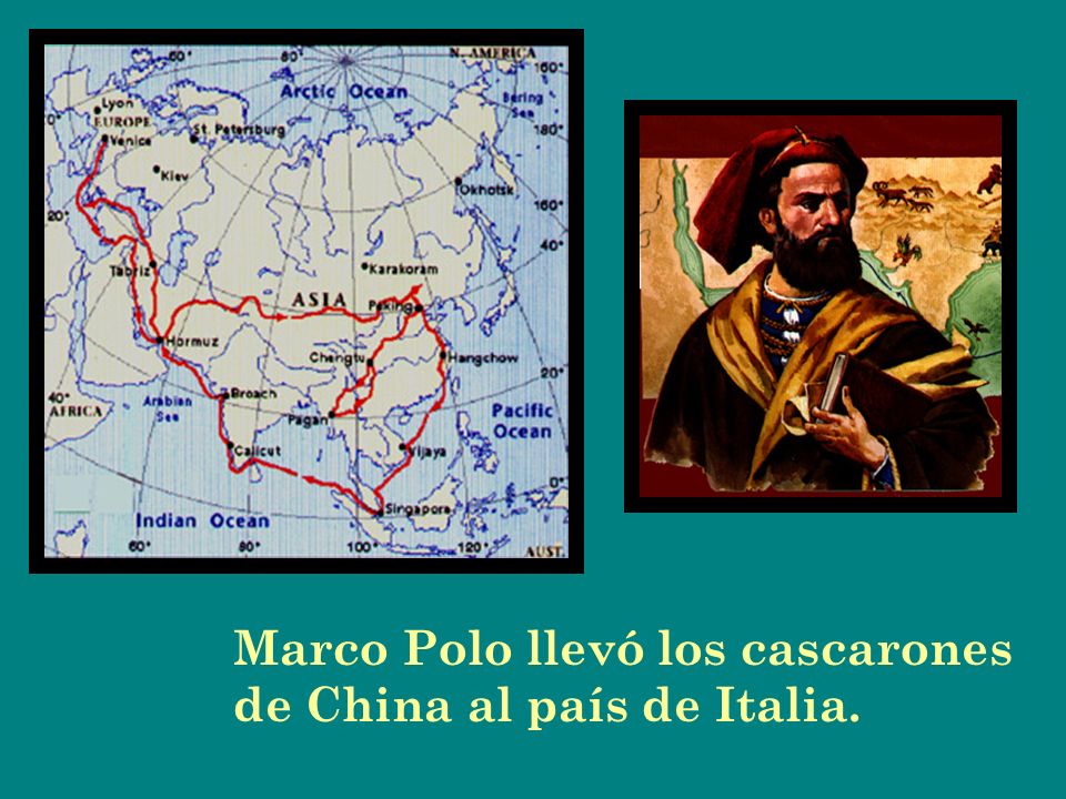 Marco Polo llevó los cascarones de China al país de Italia.