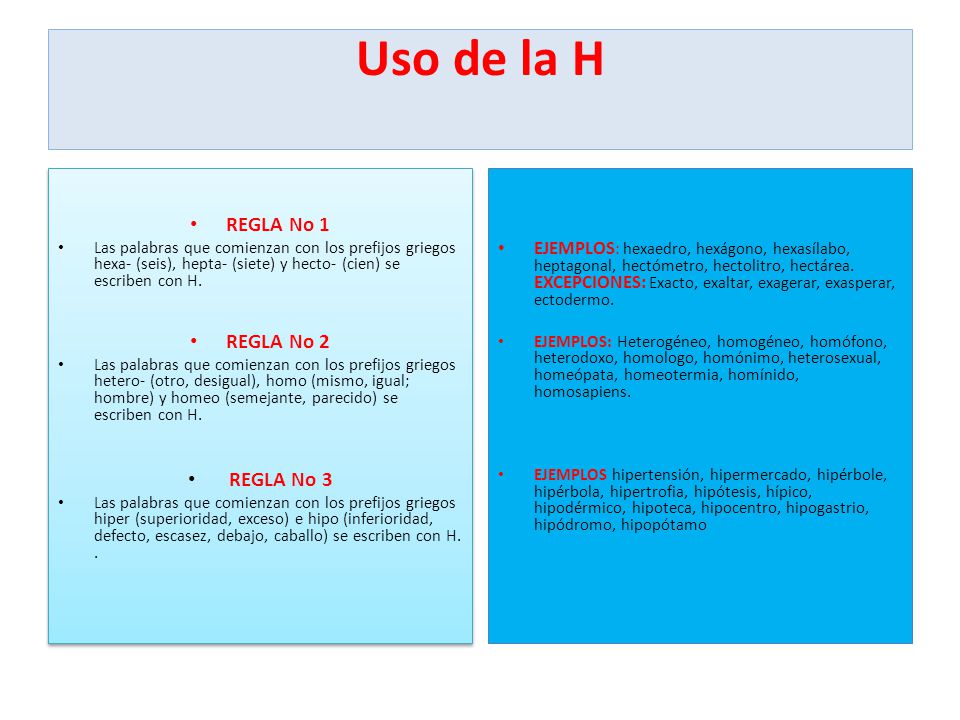 Uso de la H REGLA No 1 REGLA No 2 REGLA No 3