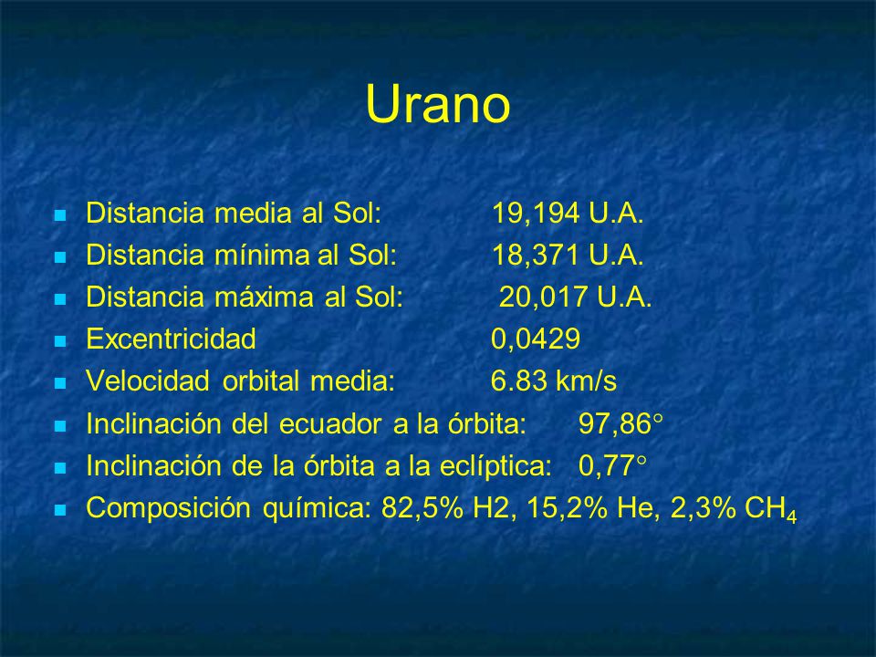 Urano Distancia media al Sol: 19,194 U.A.
