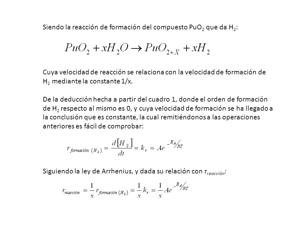 Siendo la reacción de formación del compuesto PuO2 que da H2: