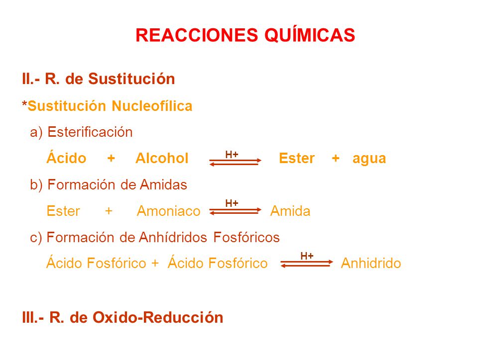REACCIONES QUÍMICAS II.- R. de Sustitución III.- R. de Oxido-Reducción
