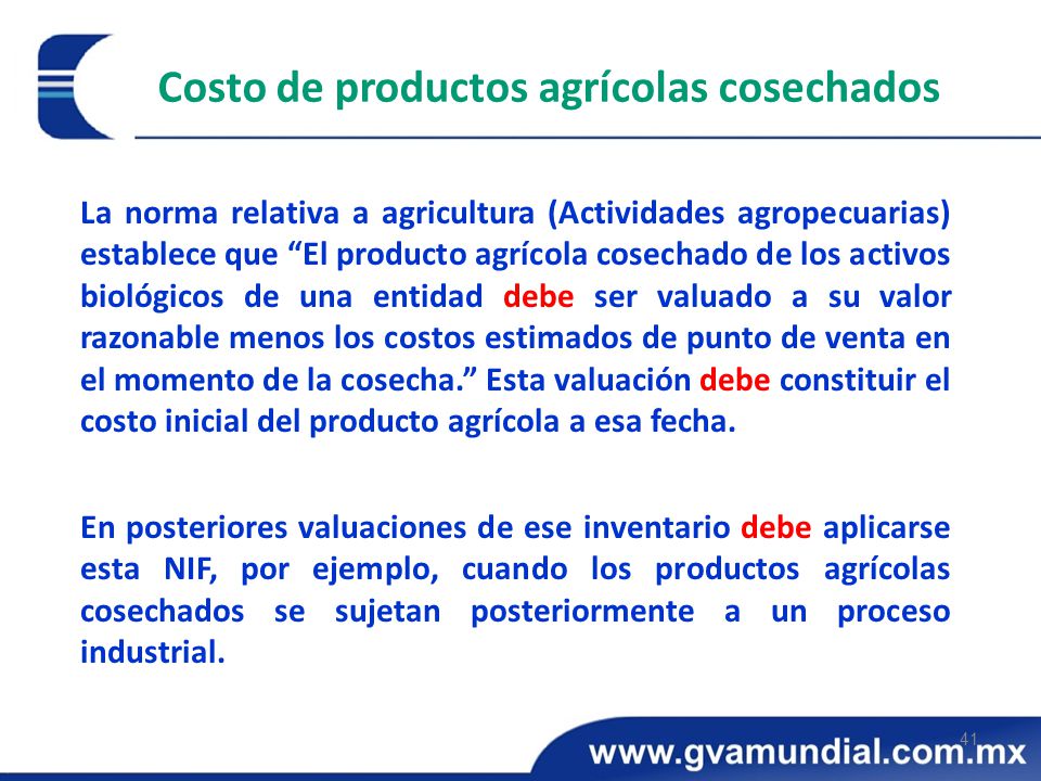 Costo de productos agrícolas cosechados