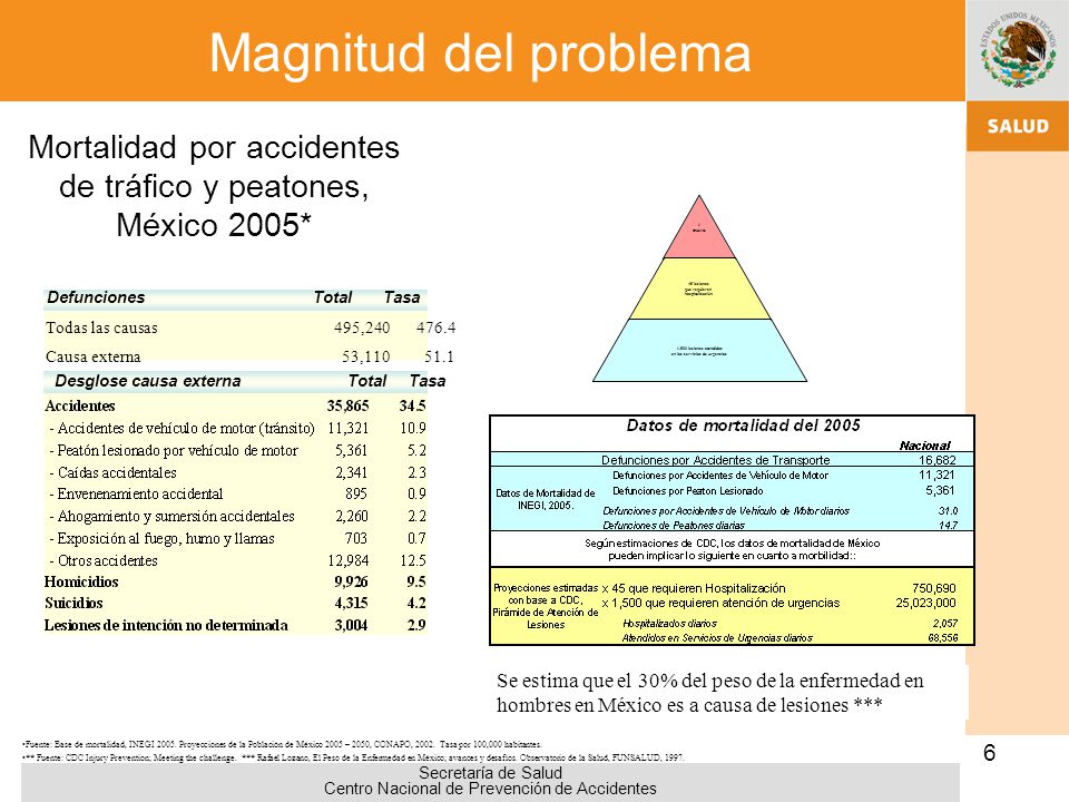 Magnitud del problema Magnitud del problema** Mortalidad por accidentes de tráfico y peatones, México 2005*