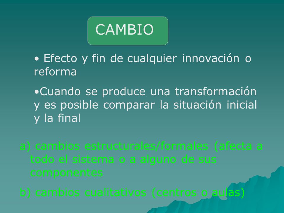 CAMBIO Efecto y fin de cualquier innovación o reforma