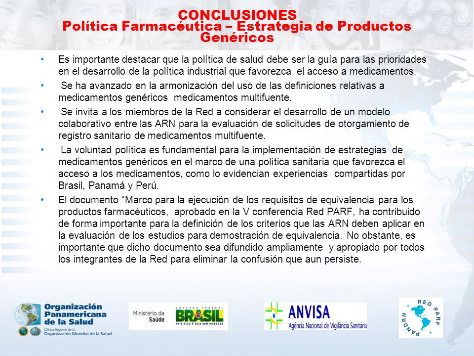 CONCLUSIONES Política Farmacéutica – Estrategia de Productos Genéricos
