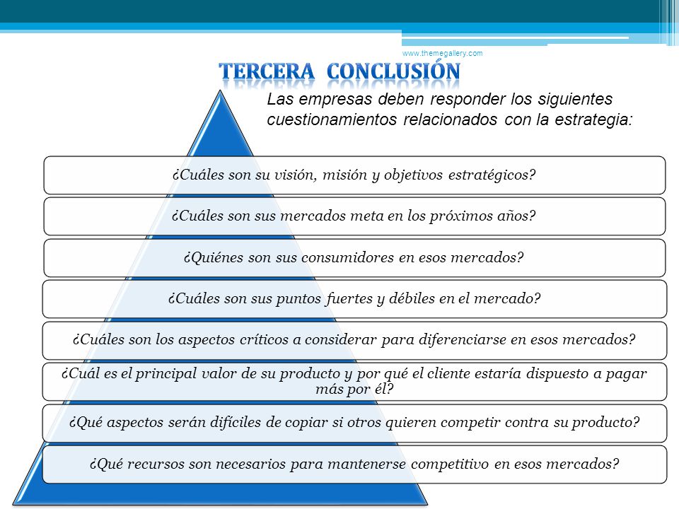 TERCERA CONCLUSIÓN. Las empresas deben responder los siguientes cuestionamientos relacionados con la estrategia: