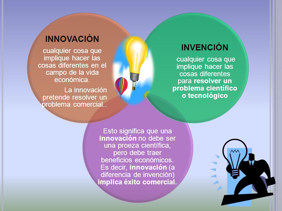 Esto significa que una innovación no debe ser una proeza científica, pero debe traer beneficios económicos. Es decir, innovación (a diferencia de invención) implica éxito comercial.