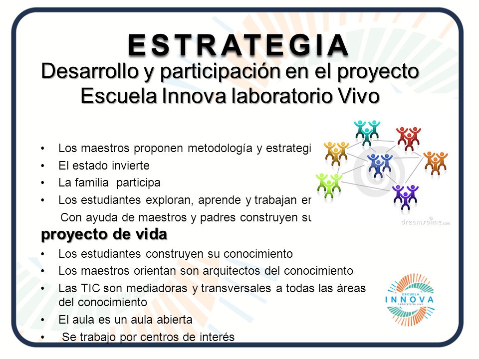 ESTRATEGIA Desarrollo y participación en el proyecto Escuela Innova laboratorio Vivo.