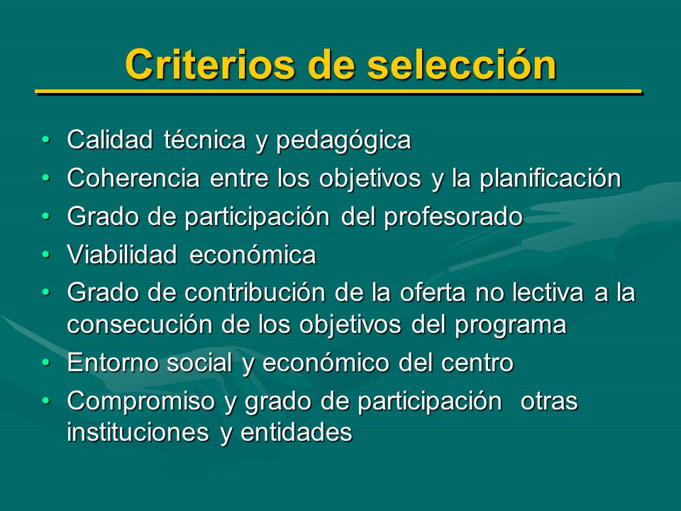 Criterios de selección