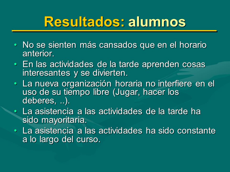 Resultados: alumnos No se sienten más cansados que en el horario anterior.