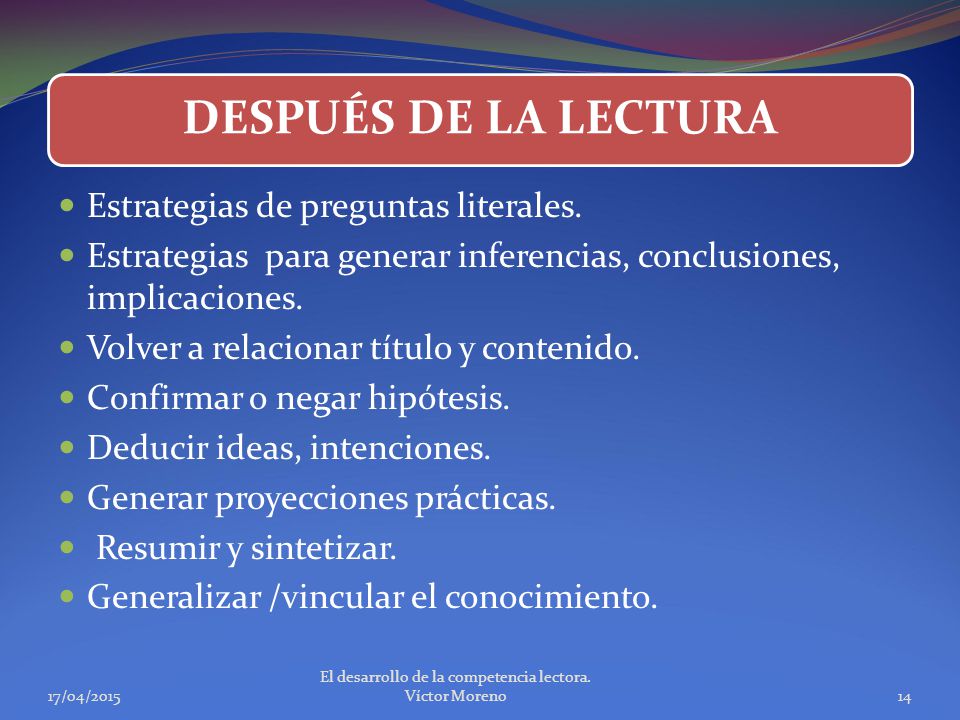 El desarrollo de la competencia lectora. Víctor Moreno
