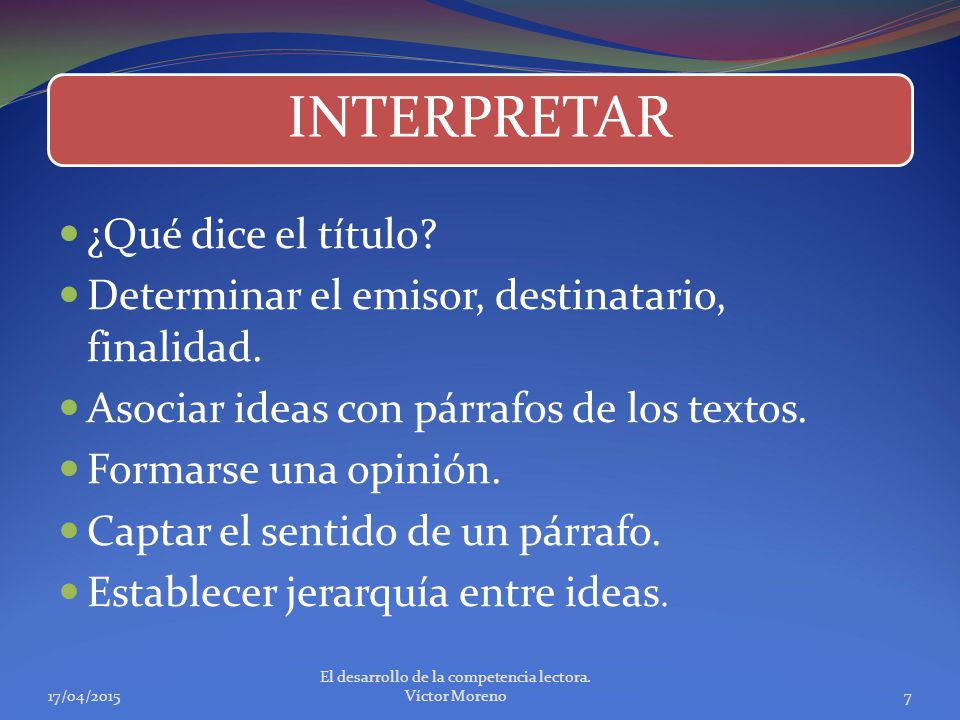 El desarrollo de la competencia lectora. Víctor Moreno