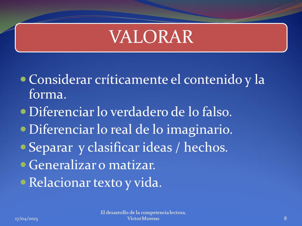 El desarrollo de la competencia lectora. Víctor Moreno