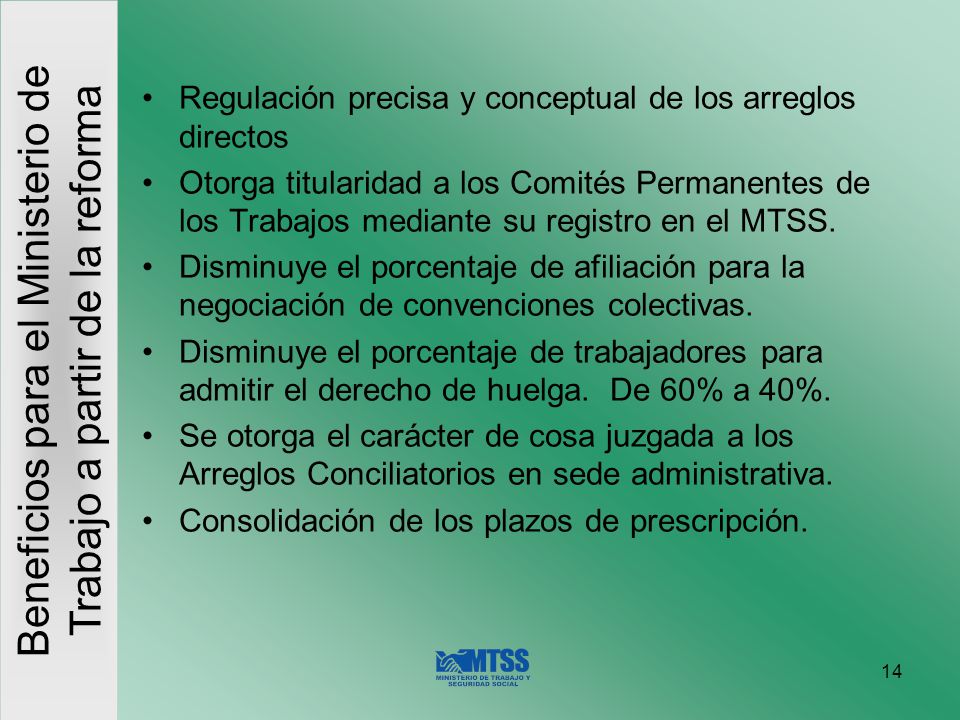 Beneficios para el Ministerio de Trabajo a partir de la reforma