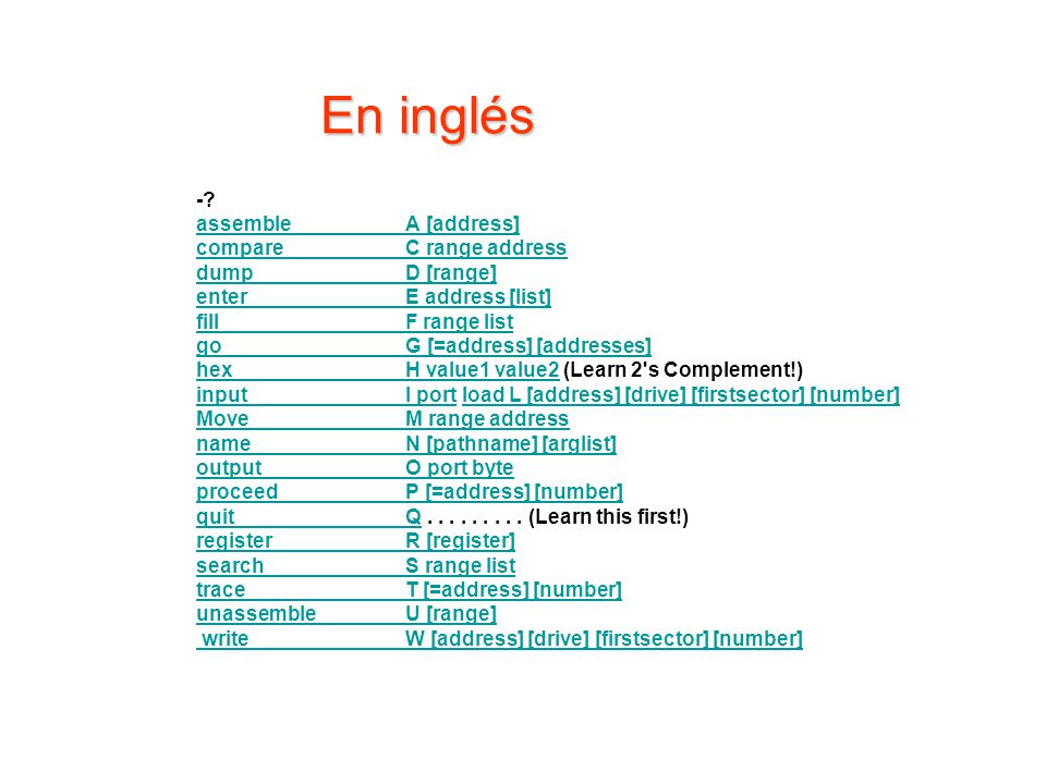 En inglés - assemble A [address] compare C range address