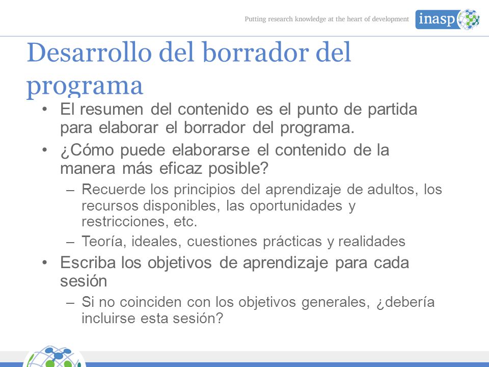 Desarrollo del borrador del programa
