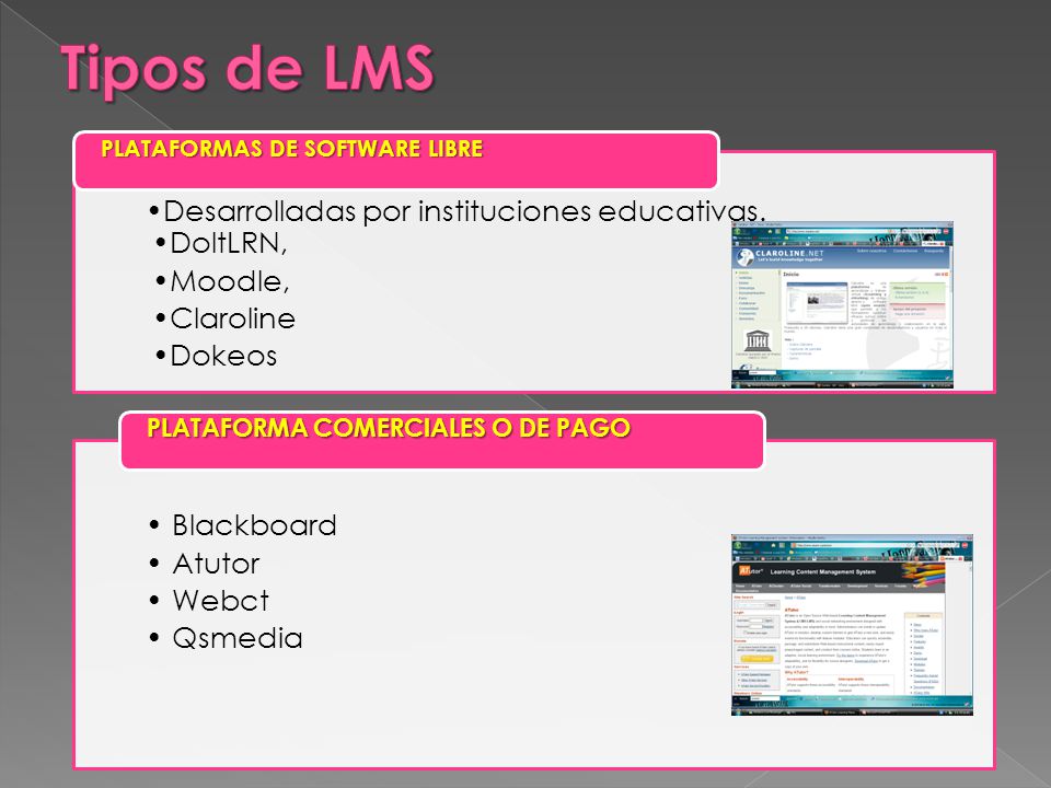 Tipos de LMS Desarrolladas por instituciones educativas. DoltLRN,