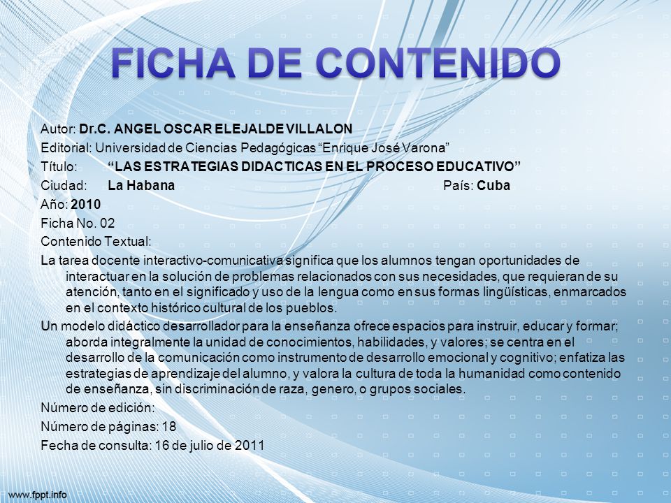 FICHA DE CONTENIDO Autor: Dr.C. ANGEL OSCAR ELEJALDE VILLALON
