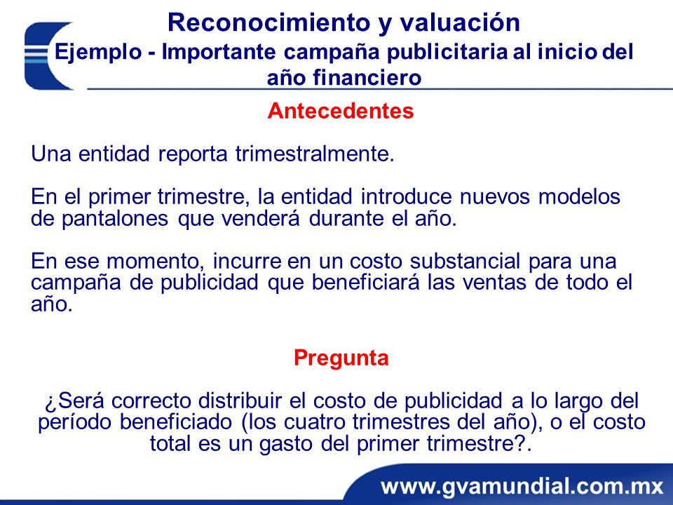 Reconocimiento y valuación Ejemplo - Importante campaña publicitaria al inicio del año financiero