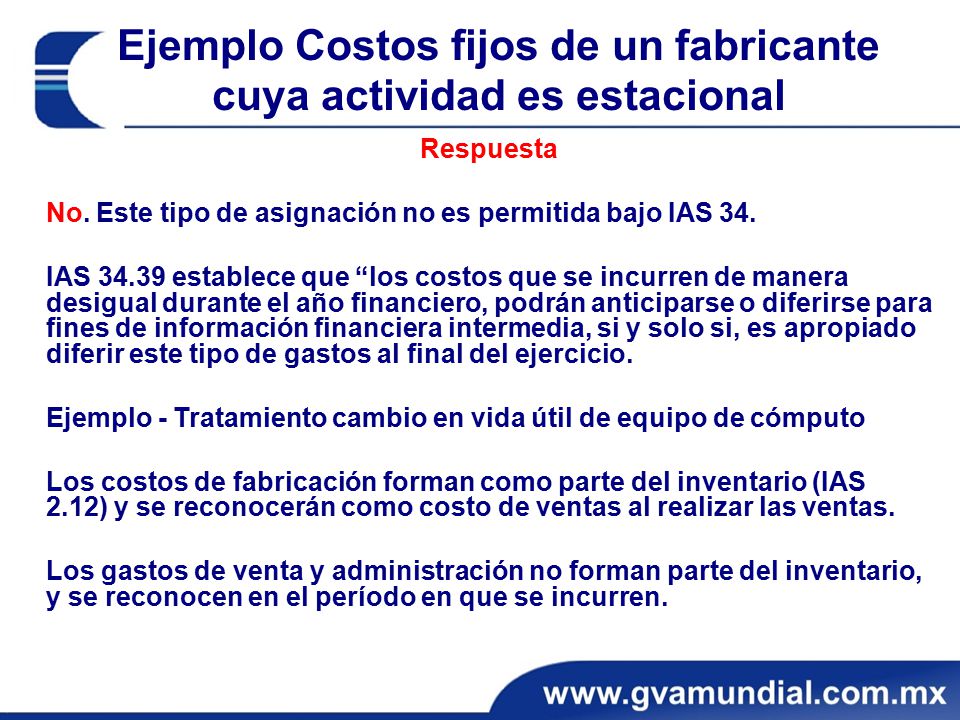 Ejemplo Costos fijos de un fabricante cuya actividad es estacional