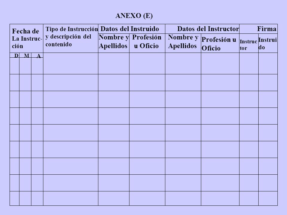 Datos del Instruido Datos del Instructor Firma ANEXO (E)