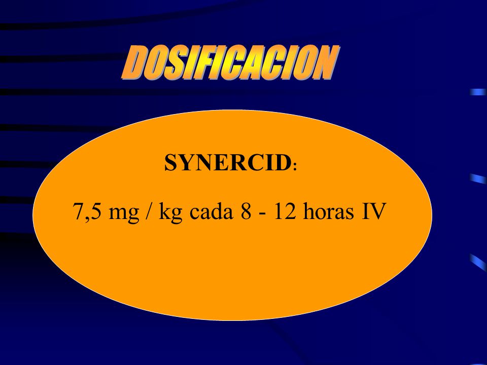 DOSIFICACION SYNERCID: 7,5 mg / kg cada horas IV