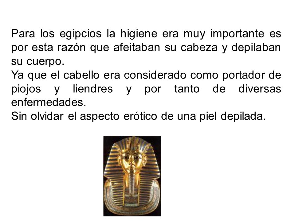 Para los egipcios la higiene era muy importante es por esta razón que afeitaban su cabeza y depilaban su cuerpo.