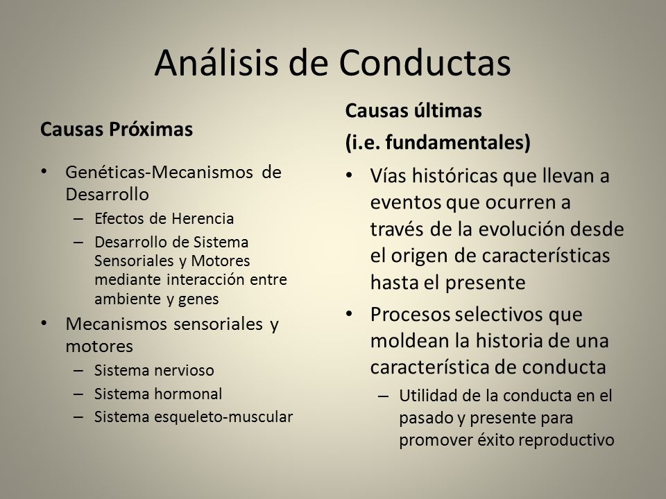 Análisis de Conductas Causas últimas Causas Próximas