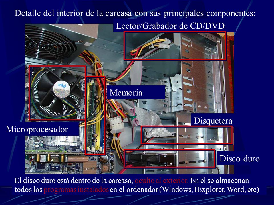 Detalle del interior de la carcasa con sus principales componentes: