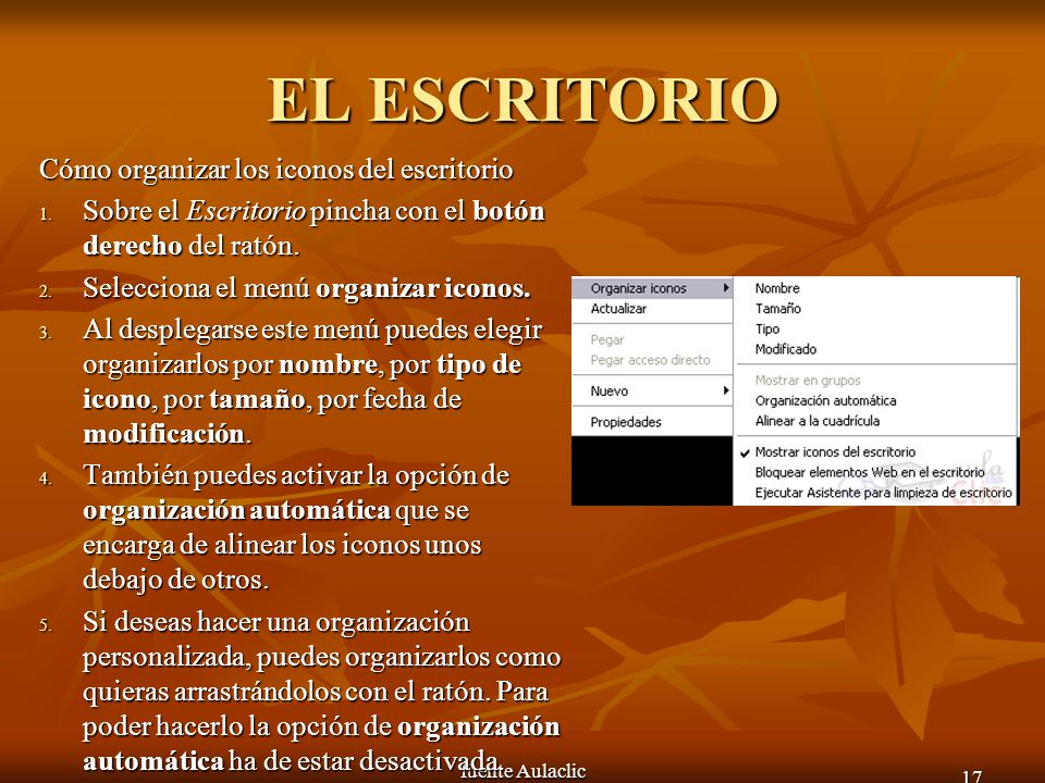 EL ESCRITORIO Cómo organizar los iconos del escritorio