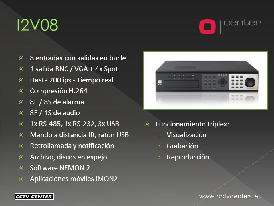 I2V08 8 entradas con salidas en bucle 1 salida BNC / VGA + 4x Spot