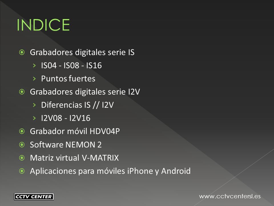 INDICE Grabadores digitales serie IS IS04 - IS08 - IS16 Puntos fuertes