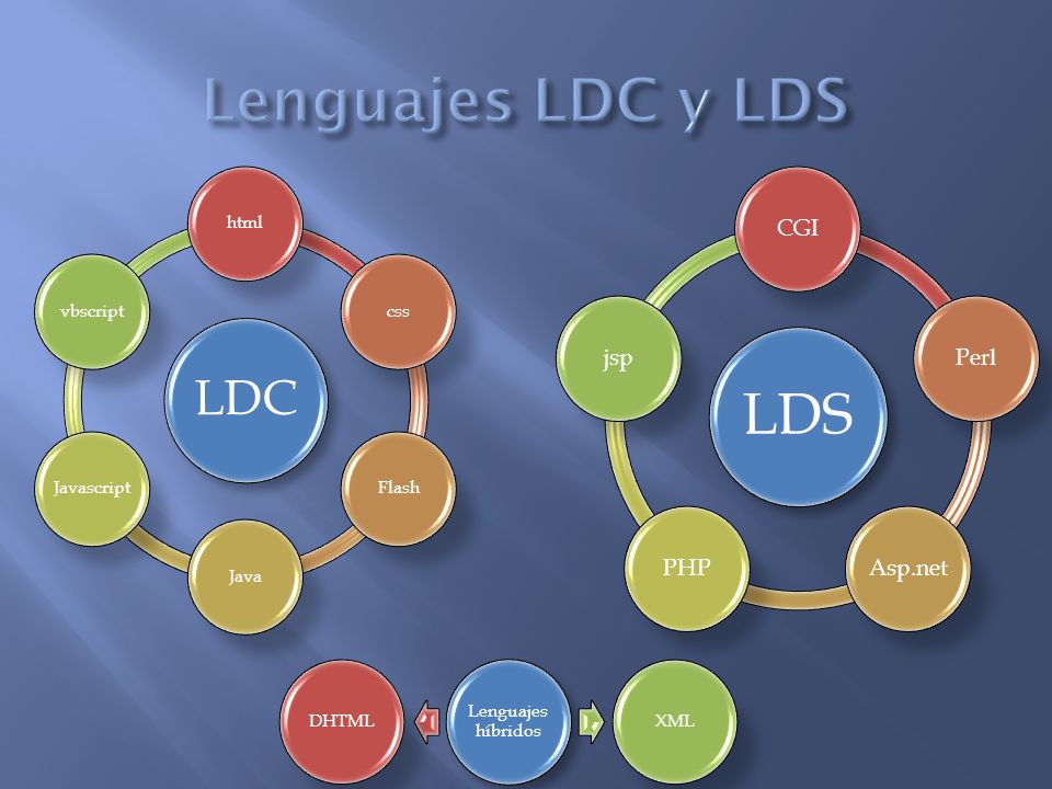 Lenguajes LDC y LDS LDS LDC CGI Perl Asp.net PHP jsp html css Flash