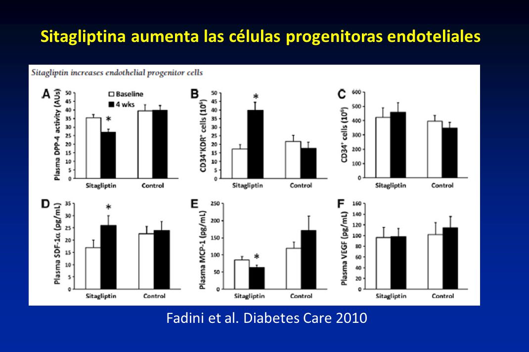 Sitagliptina aumenta las células progenitoras endoteliales