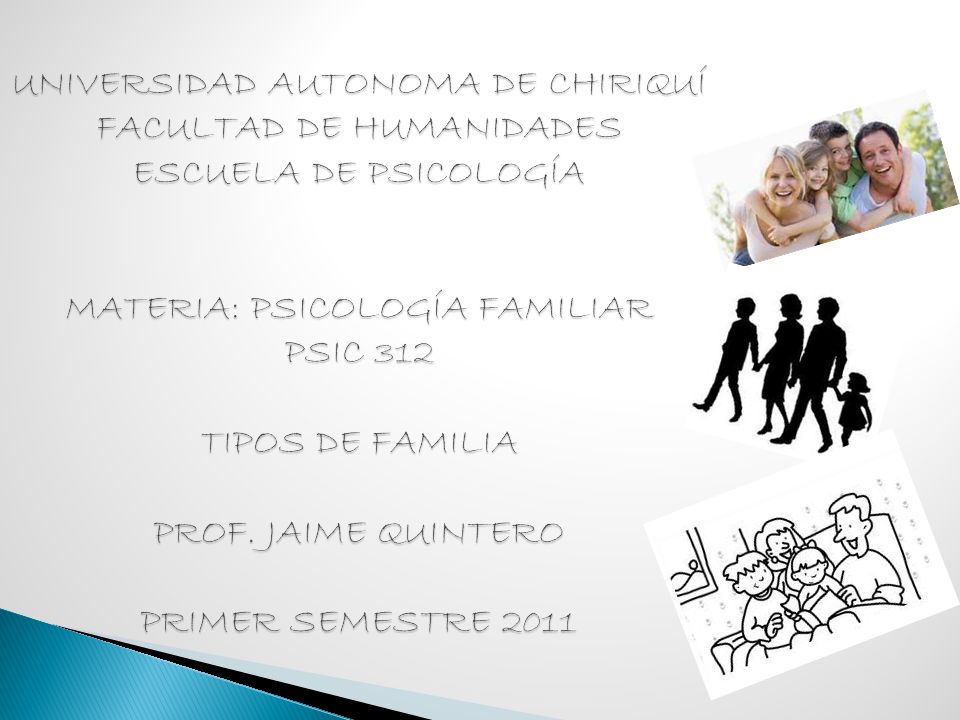 UNIVERSIDAD AUTONOMA DE CHIRIQUÍ FACULTAD DE HUMANIDADES ESCUELA DE PSICOLOGÍA MATERIA: PSICOLOGÍA FAMILIAR PSIC 312 TIPOS DE FAMILIA PROF.