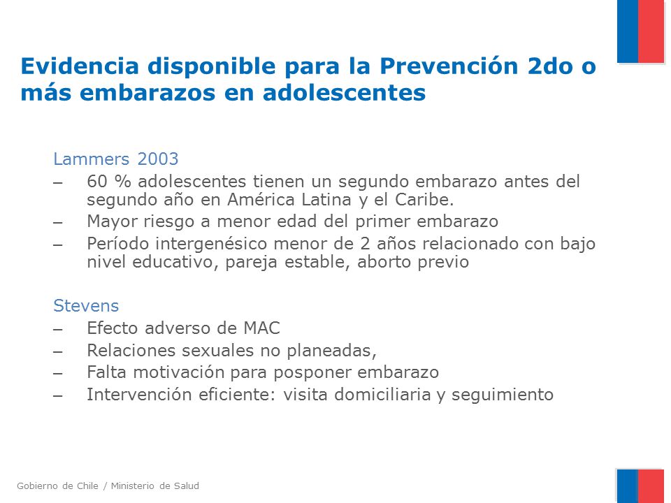 Evidencia disponible para la Prevención 2do o más embarazos en adolescentes