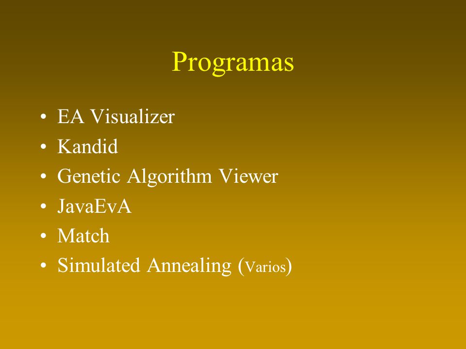 Programas EA Visualizer Kandid Genetic Algorithm Viewer JavaEvA Match